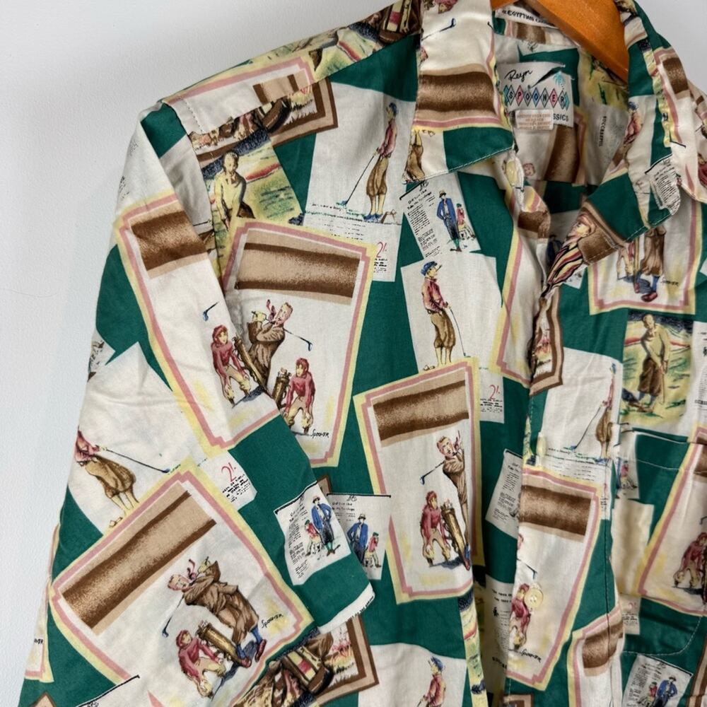 Reyn Spooner Golf Graphic Egyptian Cotton Button Down Short Sleeve Shirt ~ Small - Picture 3 of 13